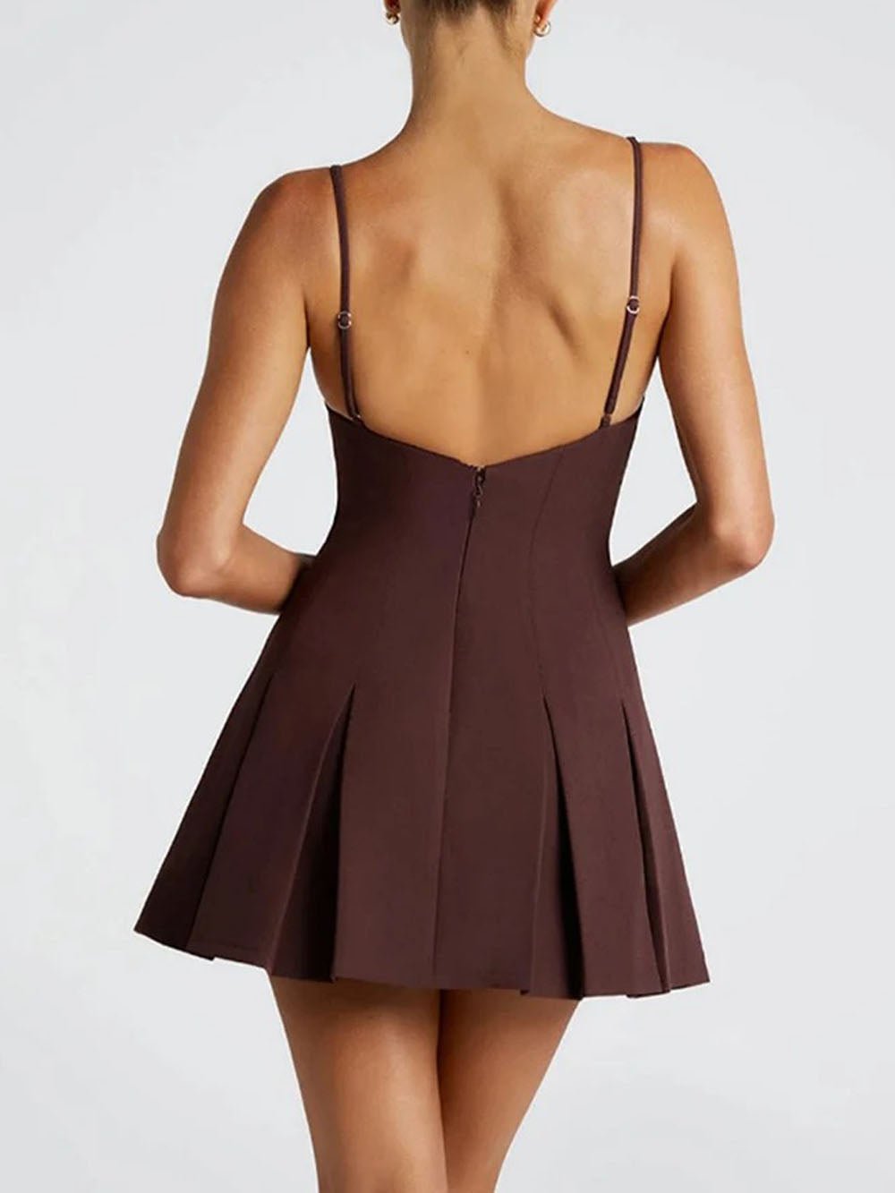 Boat Neck Princess Seam Box Pleat Fit and Flare Mini Dress