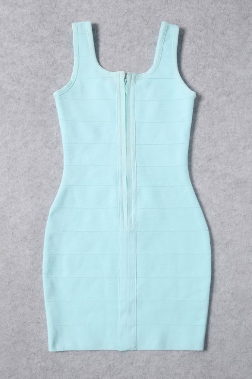 Baby Blue Scoop Neck Wide Strap Panel Bandage Bodycon Mini Dress