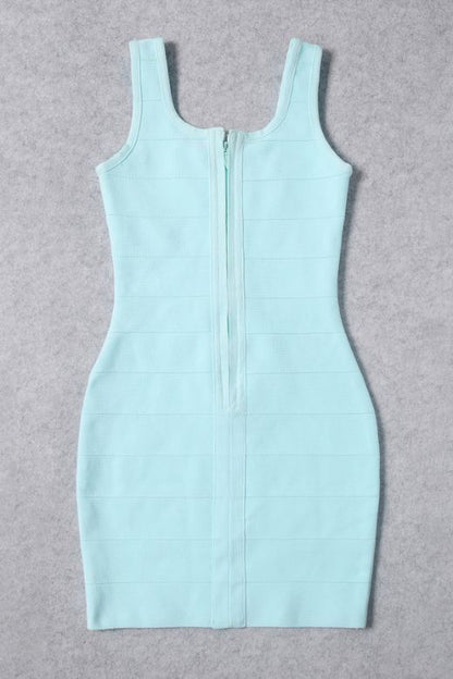 Baby Blue Scoop Neck Wide Strap Panel Bandage Bodycon Mini Dress