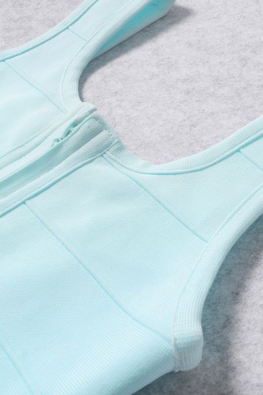 Baby Blue Scoop Neck Wide Strap Panel Bandage Bodycon Mini Dress