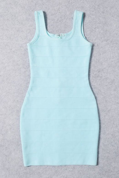 Baby Blue Scoop Neck Wide Strap Panel Bandage Bodycon Mini Dress