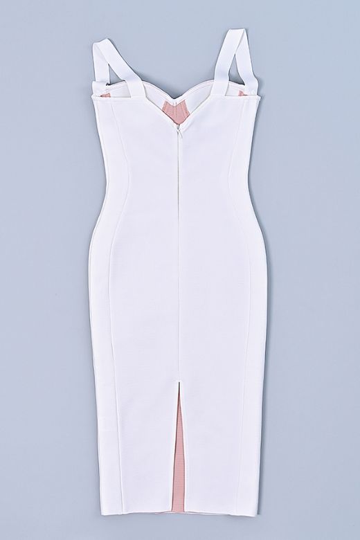 Pearl White Wide Strap Corset Sweetheart Ruched Mesh Bodycon Midi Dress