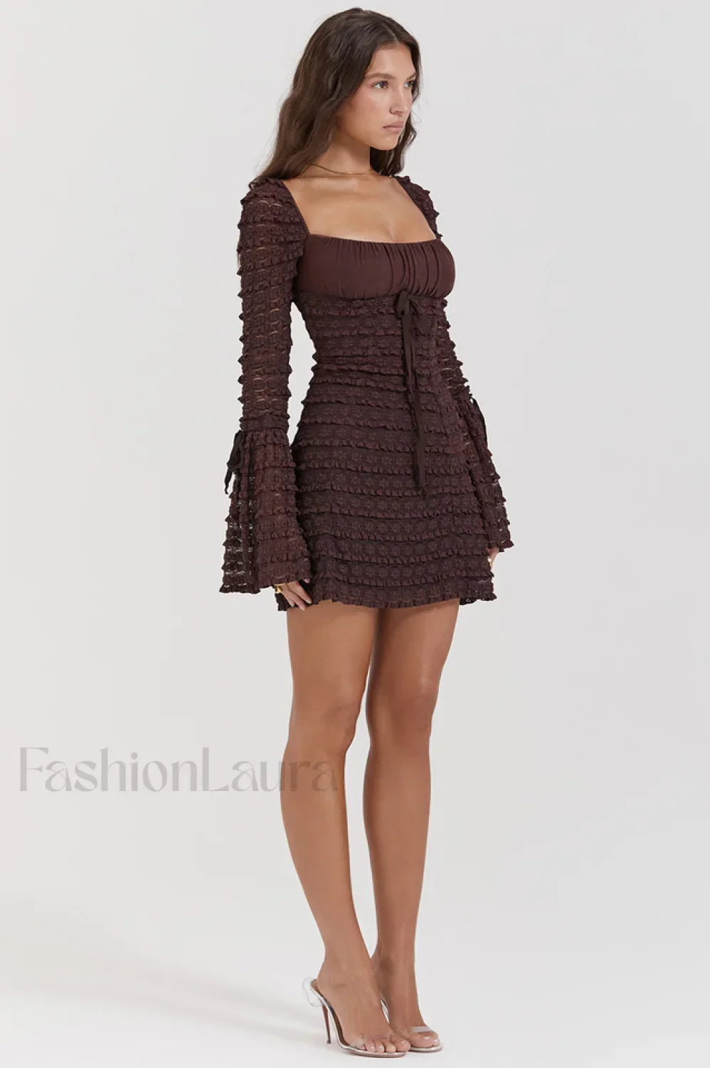 Marisa Rich Stylish Brown Lace Mini Dress