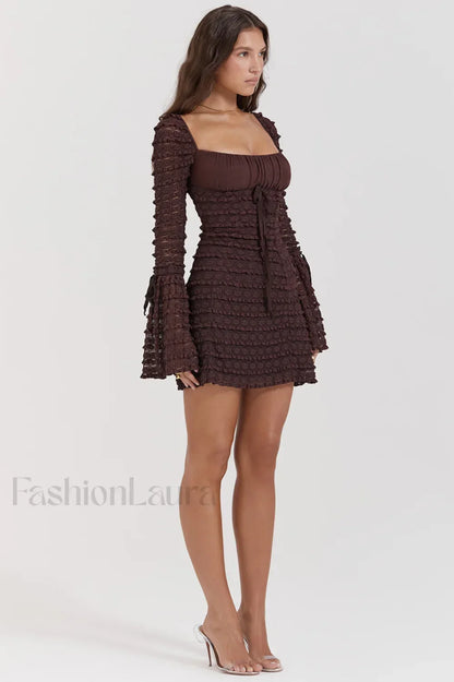 Marisa Rich Stylish Brown Lace Mini Dress
