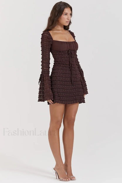 Marisa Rich Stylish Brown Lace Mini Dress
