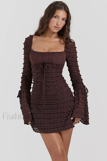 Marisa Rich Stylish Brown Lace Mini Dress