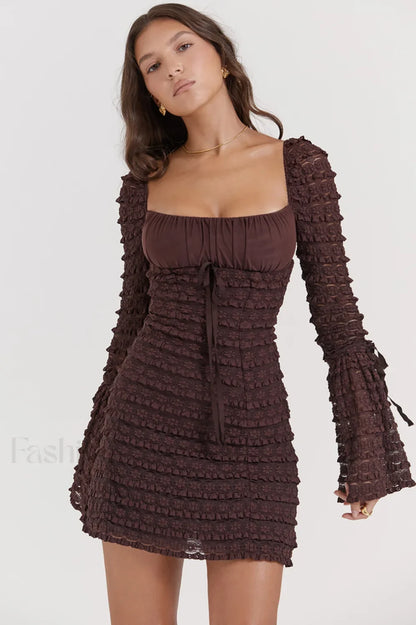 Marisa Rich Stylish Brown Lace Mini Dress