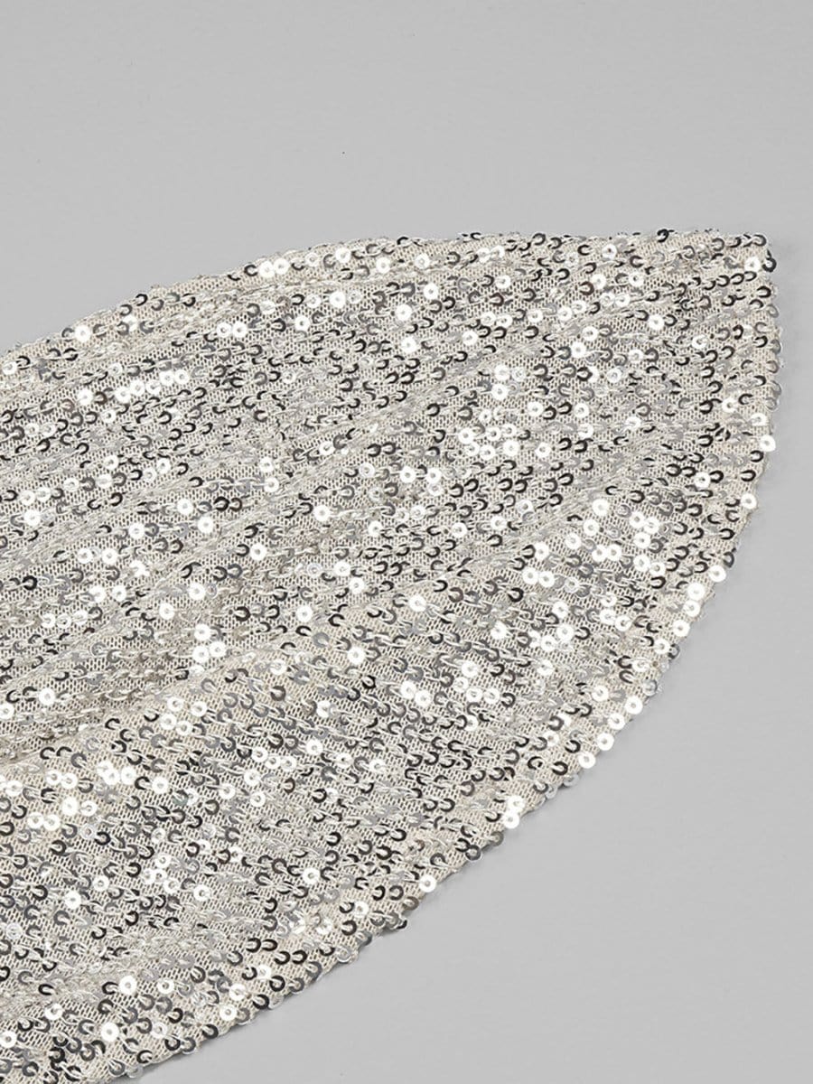 Silver Sequin One Shoulder Cut Out High Split Bodycon Maxi Gown