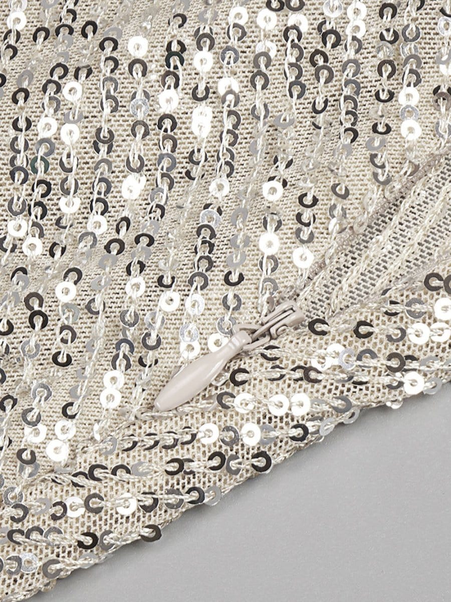 Silver Sequin One Shoulder Cut Out High Split Bodycon Maxi Gown
