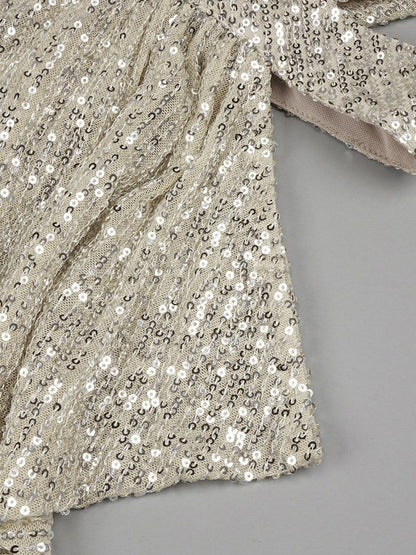 Silver Sequin One Shoulder Cut Out High Split Bodycon Maxi Gown