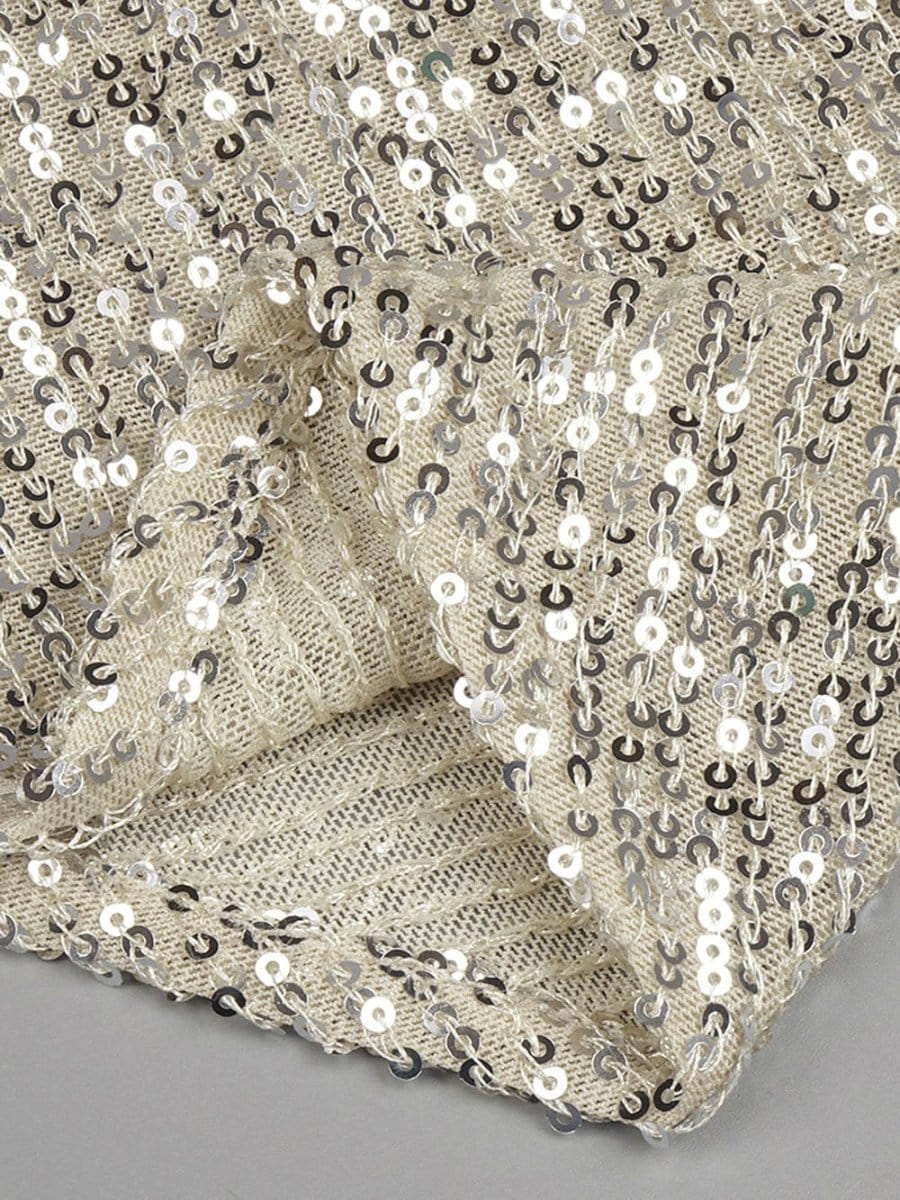 Silver Sequin One Shoulder Cut Out High Split Bodycon Maxi Gown