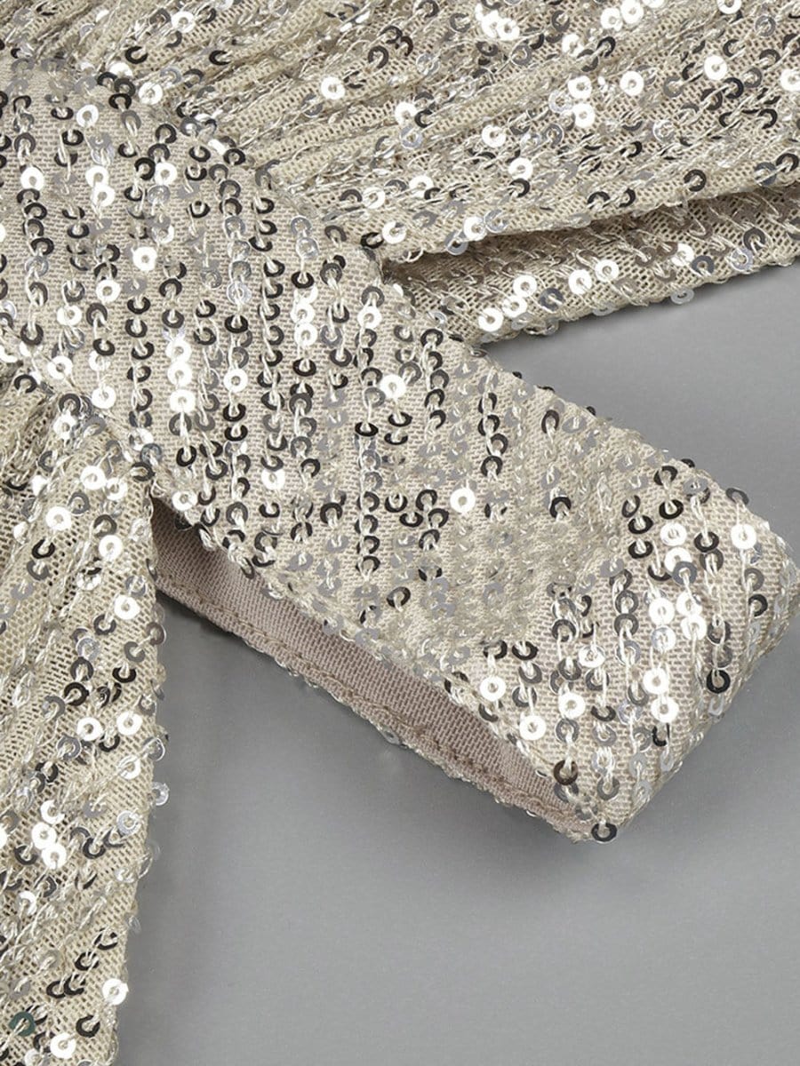 Silver Sequin One Shoulder Cut Out High Split Bodycon Maxi Gown