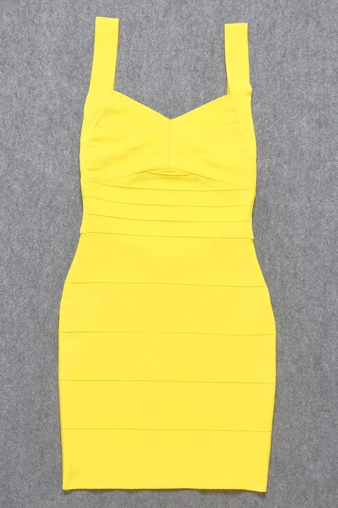 Sun Yellow Sweetheart Wide Strap Bandage Bodycon Mini Dress