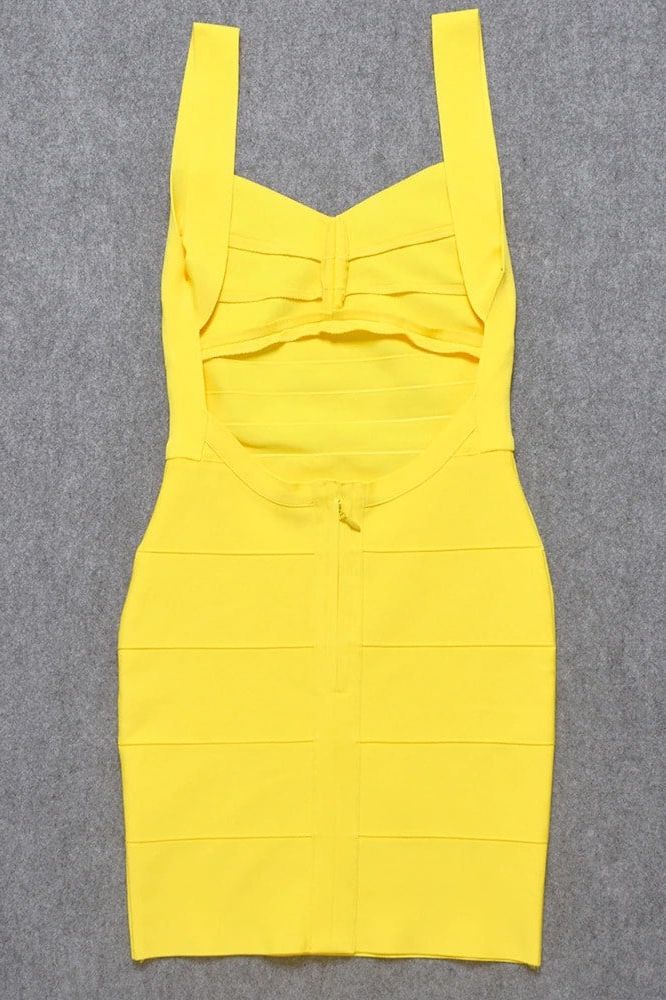Sun Yellow Sweetheart Wide Strap Bandage Bodycon Mini Dress