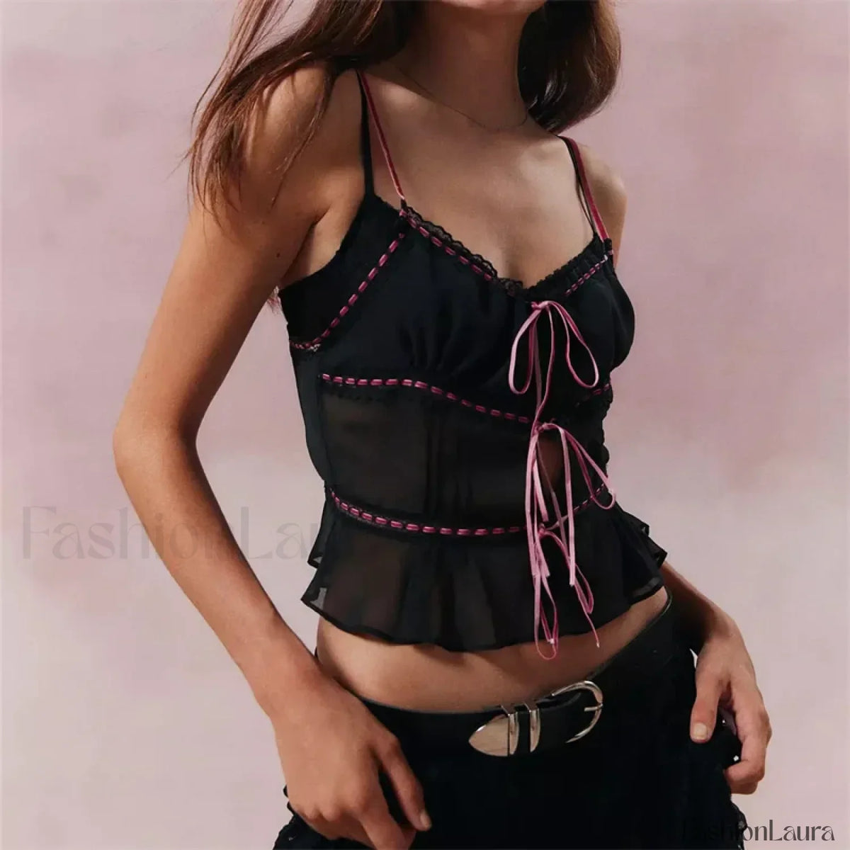 Mesh Lace Hollow-Out Crop Top