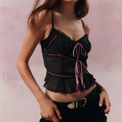 Mesh Lace Hollow-Out Crop Top