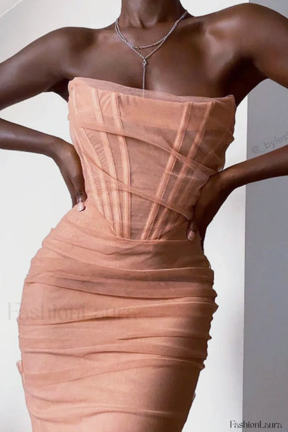 Mesh Strapless Stylish Corset Dress