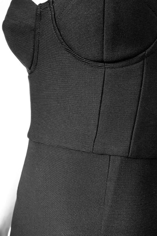 Classic Black One Shoulder Corset Bustier High Split Bodycon Maxi Dress