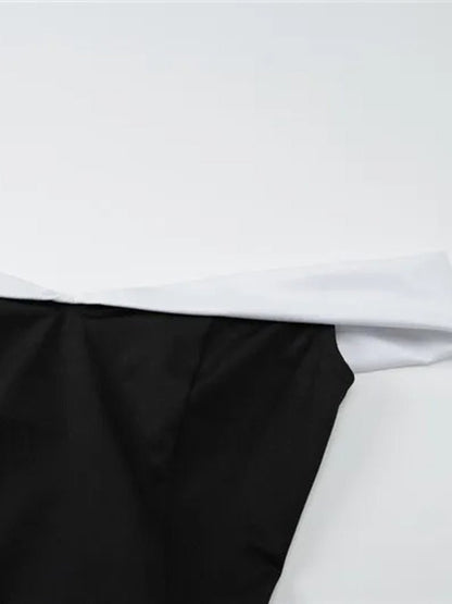 Black Off Shoulder Contrast Trim Structured Fit and Flare Mini Dress