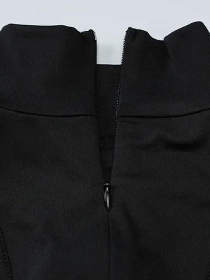 Mock Neck Halter Metal Ring Hardware Bodycon Mini Dress
