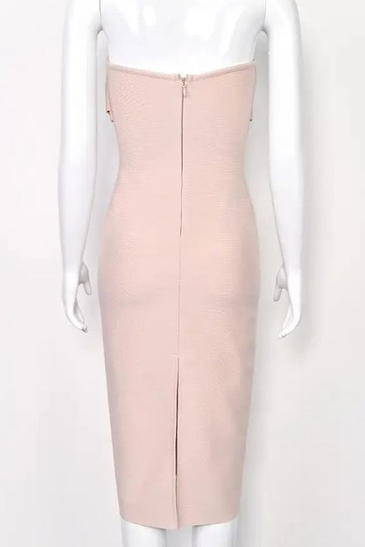 Nude Strapless Corset Bustier Bodycon Midi Dress