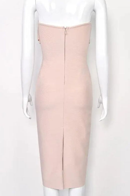 Nude Strapless Corset Bustier Bodycon Midi Dress