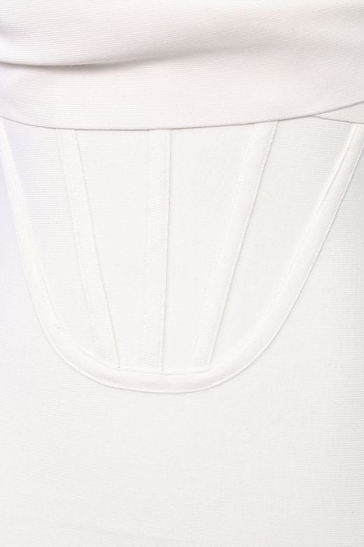 Pearl White Strapless Corset Bustier Bodycon Midi Dress
