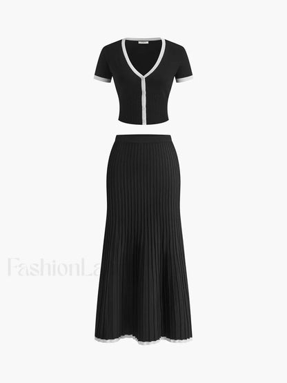 Minimalism Contrast Trim Sweater Skirt Set