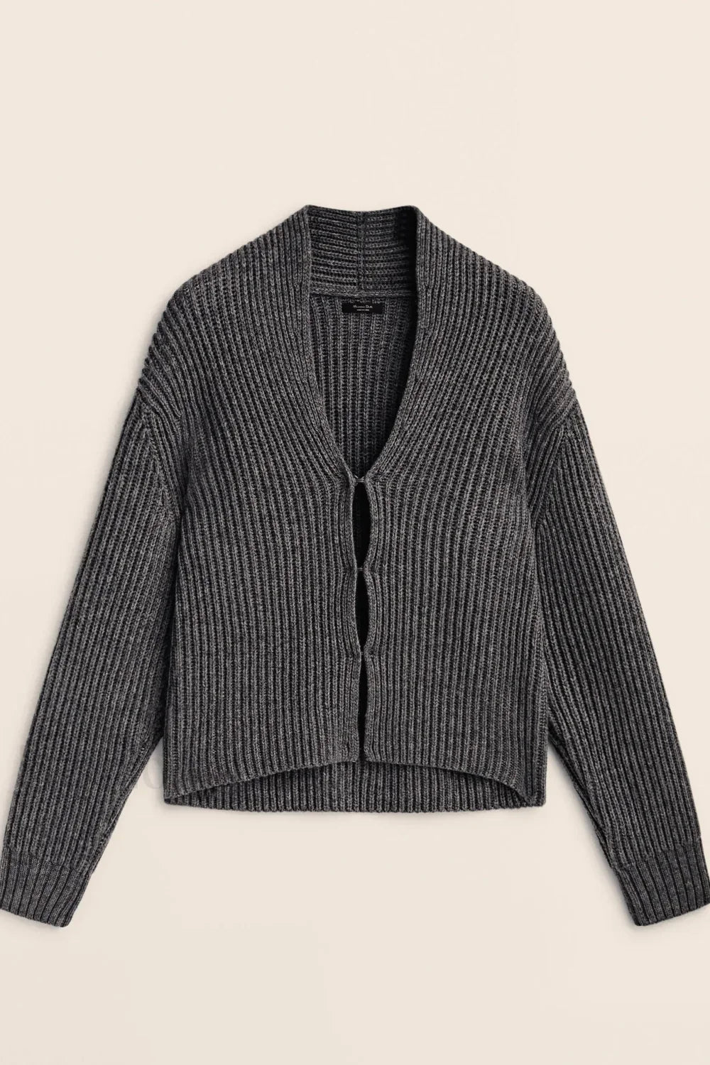 Minimalist Beige V-neck Knit Cardigan