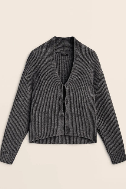 Minimalist Beige V-neck Knit Cardigan