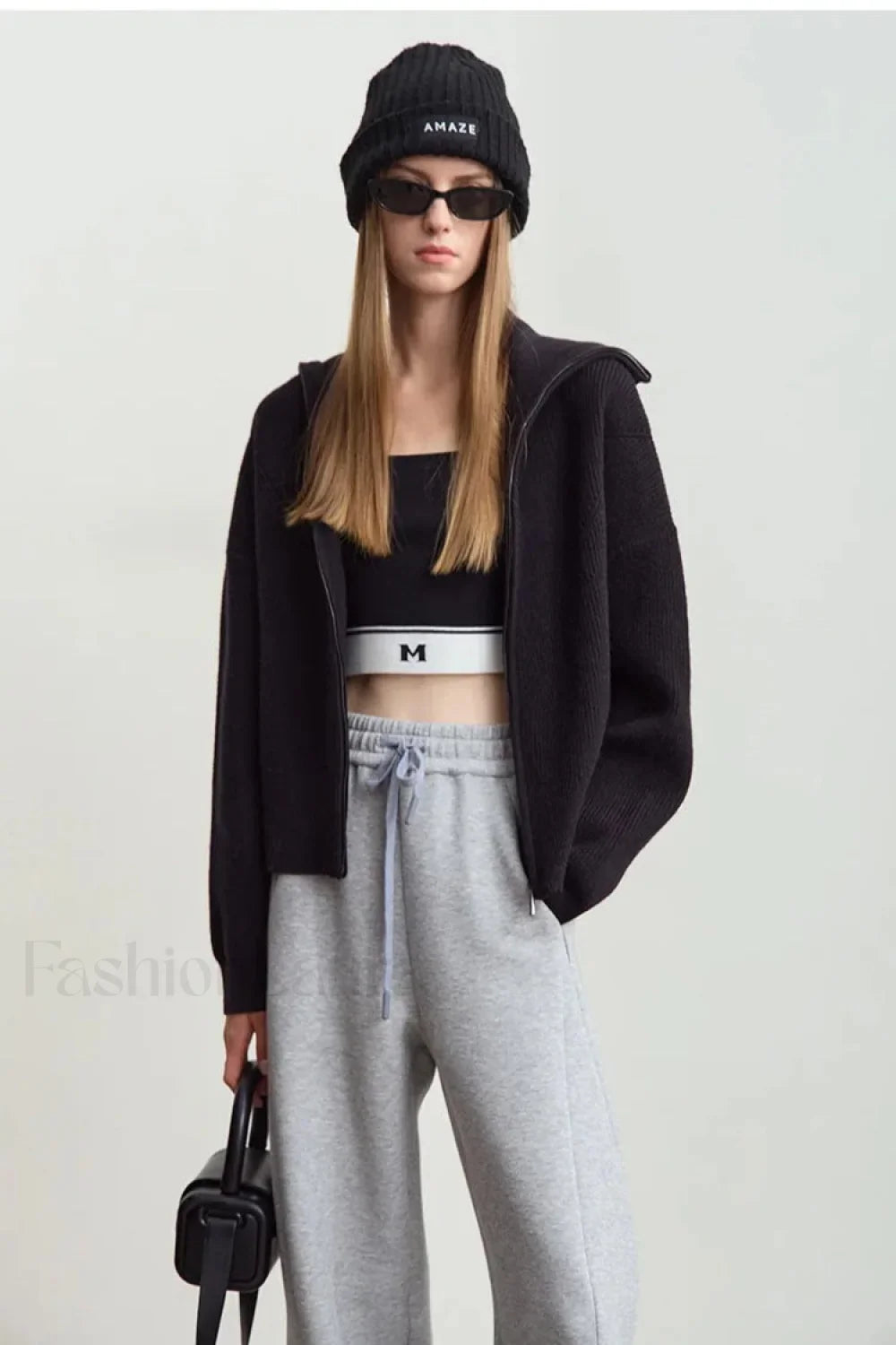 Minimalist Zipper Wool Ribbed Cardigan