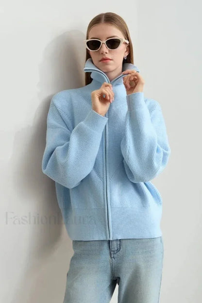 Minimalist Zipper Wool Ribbed Cardigan