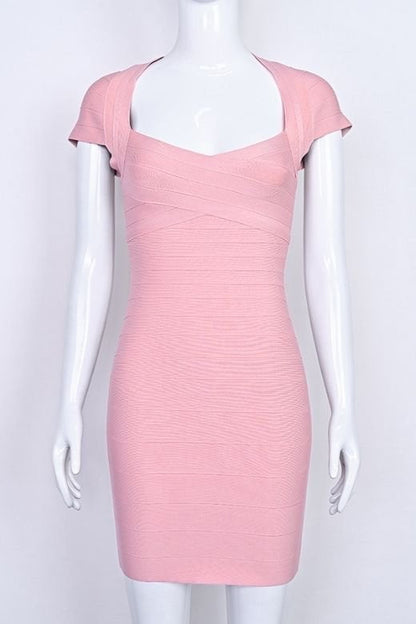 Ballet Pink Sweetheart Cap Sleeve Bandage Bodycon Mini Dress