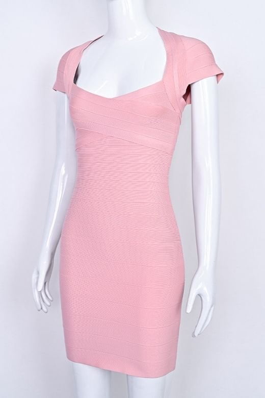Ballet Pink Sweetheart Cap Sleeve Bandage Bodycon Mini Dress