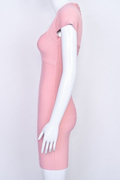 Ballet Pink Sweetheart Cap Sleeve Bandage Bodycon Mini Dress