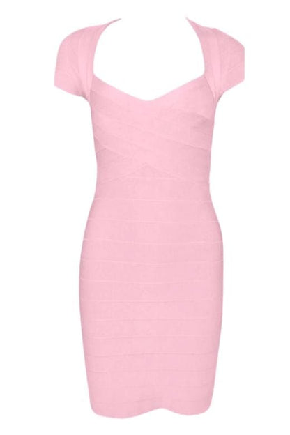 Ballet Pink Sweetheart Cap Sleeve Bandage Bodycon Mini Dress