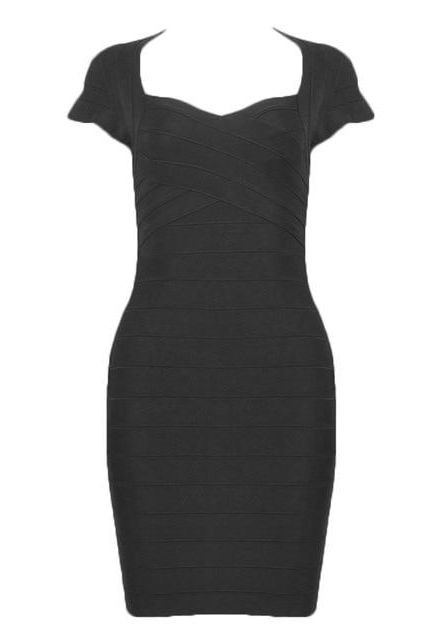 Classic Black Sweetheart Cap Sleeve Bandage Bodycon Mini Dress