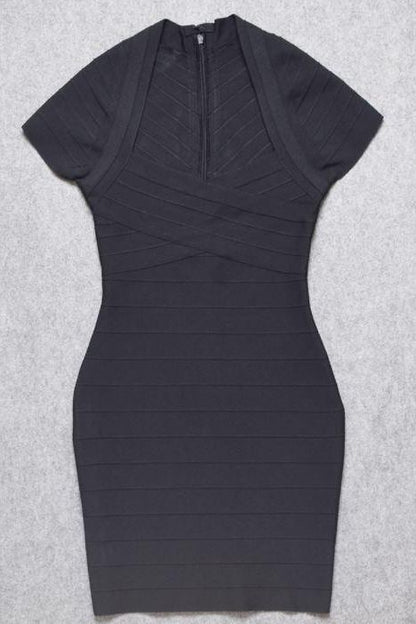 Classic Black Sweetheart Cap Sleeve Bandage Bodycon Mini Dress