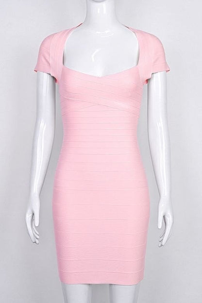 Dusty Pink Bandage Criss Cross Sweetheart Cap Sleeve Mini Dress