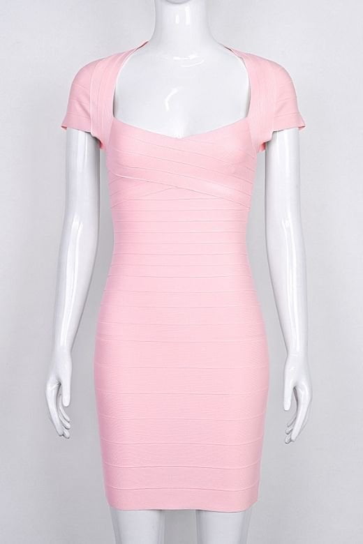 Dusty Pink Sweetheart Cap Sleeve Bandage Bodycon Mini Dress