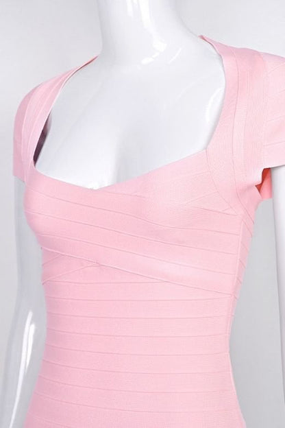 Dusty Pink Sweetheart Cap Sleeve Bandage Bodycon Mini Dress
