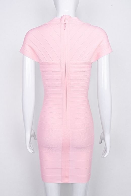 Dusty Pink Sweetheart Cap Sleeve Bandage Bodycon Mini Dress