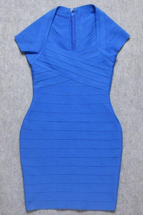 Royal Blue Sweetheart Cap Sleeve Bandage Bodycon Mini Dress