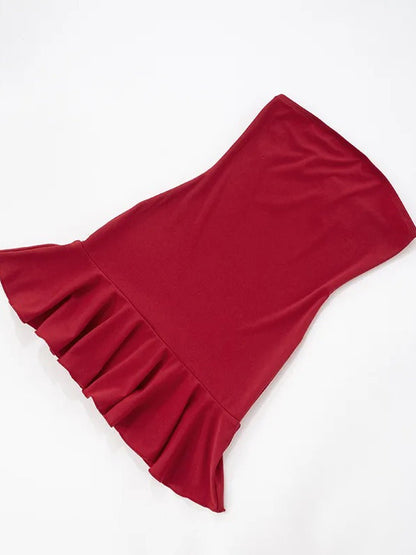 Strapless Neck Scarf Ruffle Hem Bodycon Mini Dress