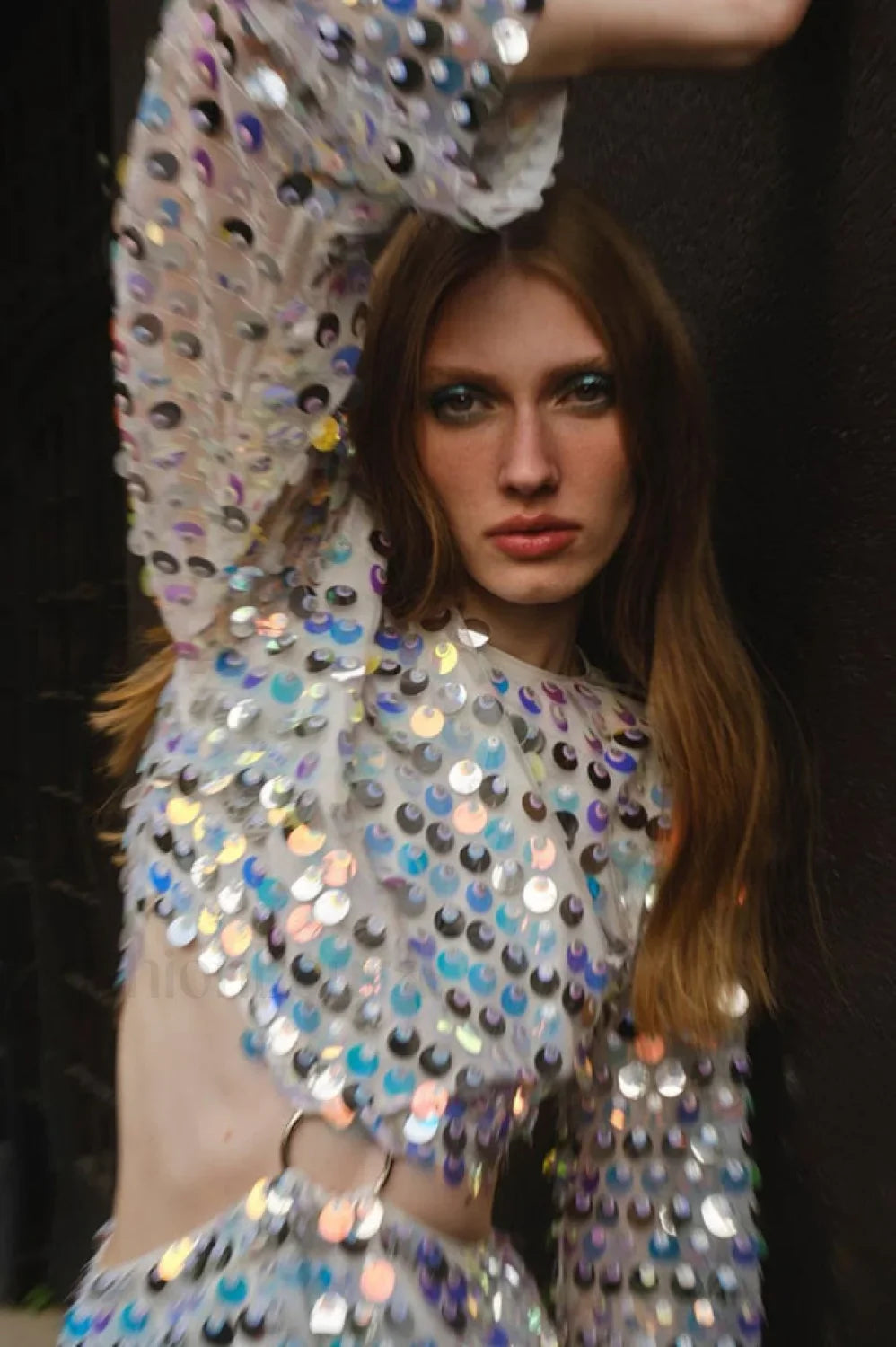 Mirror-Embellished Elegant Cutout Dress