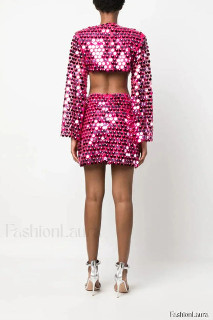 Mirror-Embellished Elegant Cutout Dress