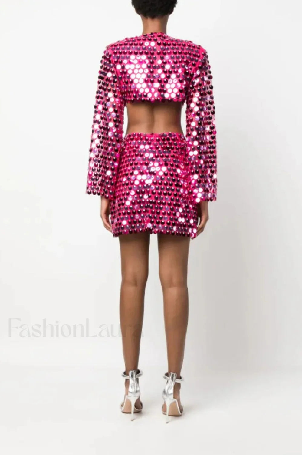 Mirror-Embellished Elegant Cutout Dress