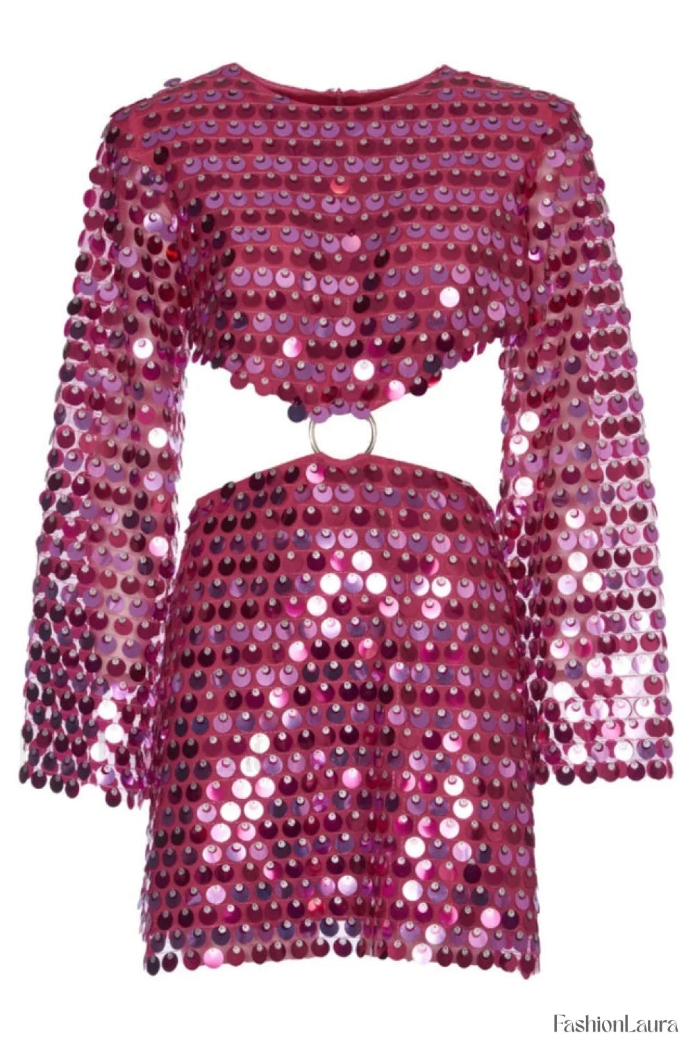 Mirror-Embellished Elegant Cutout Dress