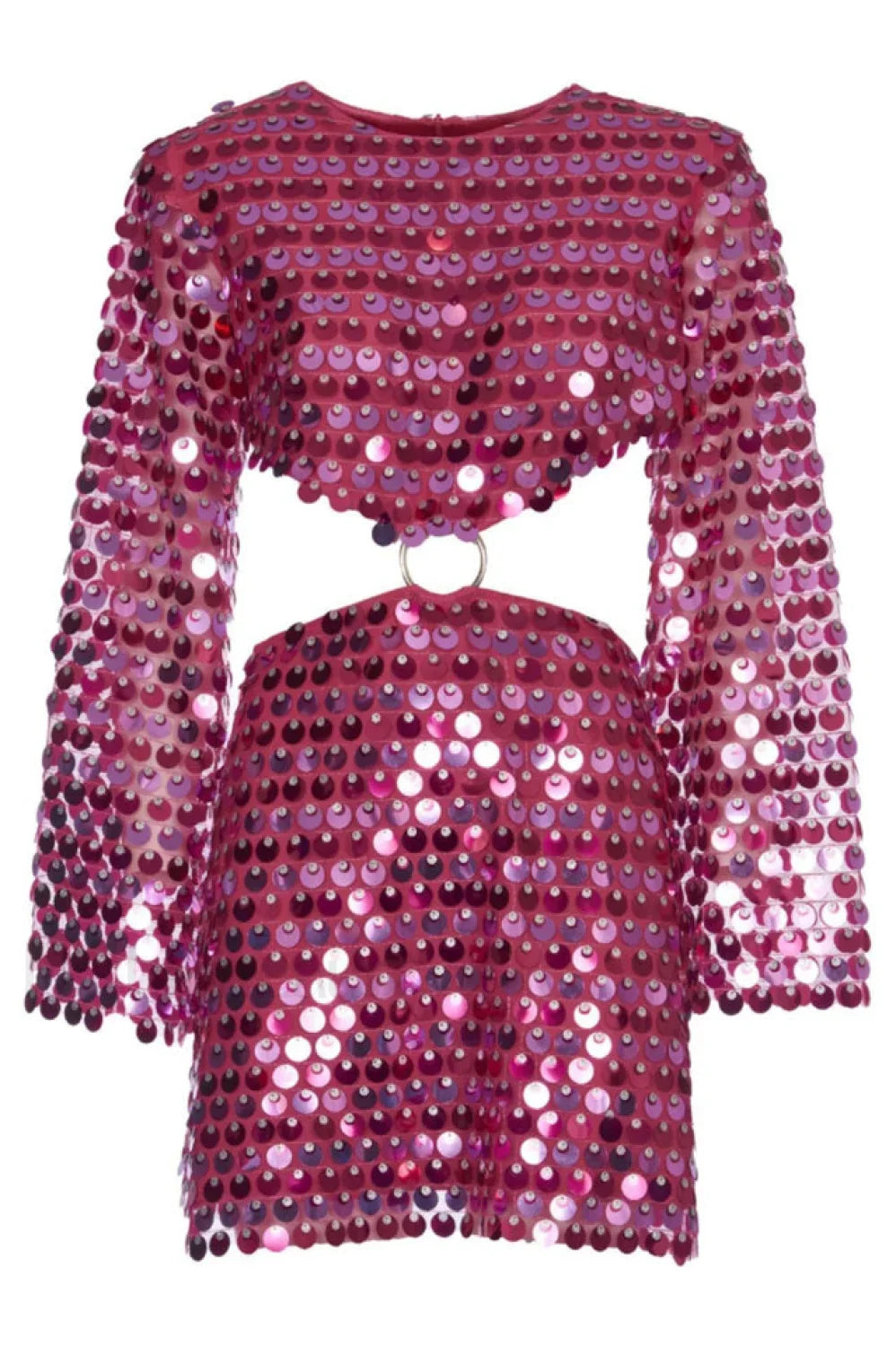 Mirror-Embellished Elegant Cutout Dress