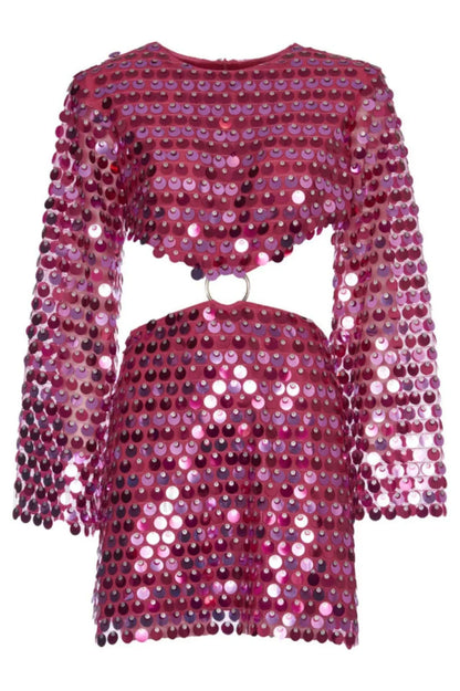 Mirror-Embellished Elegant Cutout Dress